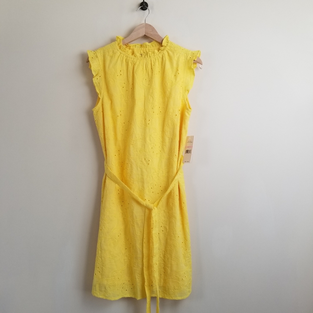 Nanette Lepore Yellow Eyelet Belted Dress Size 10 NWT
